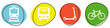 canvas print picture - Banner mit 4 bunten Buttons: Mobilität - Bahn, Bus, Roller und Fahrrad