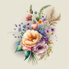 Wall Mural - Bouquet of watercolor flowers for cards, invitations
