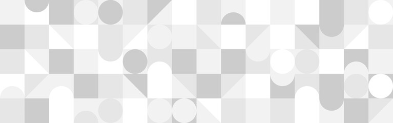 Seamless trendy white background for textiles or wallpapers, circles and squares in light shades. Mosaic with gray texture of geometric shapes, template for web intro.