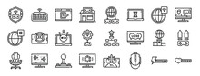 Set Of 24 Outline Web Online Game Icons Such As Protection, Keyboard, Log Out, Game Center, Online Game, Lag, Network Vector Icons For Report, Presentation, Diagram, Web Design, Mobile App