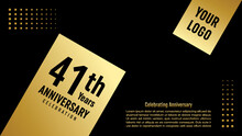 41th Anniversary Celebration Template Design With Gold Color For Anniversary Celebration Event, Invitation Card, Greeting Card, Banner, Poster, Flyer, Book Cover. Vector Template
