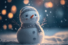 Snow Man In Snow, Fun, Copy Space, Generative Ai