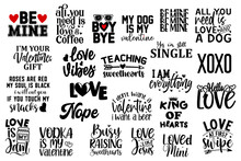Big Collection Of Valentine's Day Typography, Sayings, And Stickers Flat Vector. Valentine Quotes Elements Set.
