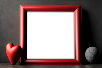 Canvas Print - 3D Render of Realistic Photo Frame With Image Placeholder, Shiny Red Heart.