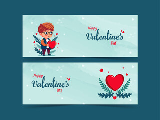 Sticker - Set of Happy Valentine's Day Banner or Header Design In Turquoise Color.