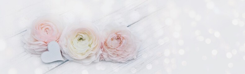 Wall Mural - Beautiful bouquet with heart and bokeh lights - mother's day, birthday, wedding - greeting card with copy space	