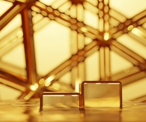 Wall Mural - podium golden frame on wall