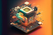 CPU chipset on a motherboard - Digital Art Design, unique illustration concept | Generative AI