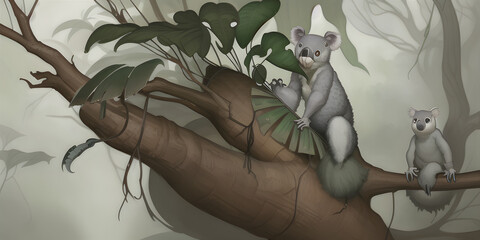 Wall Mural - An epic cartoon illustration and digital painting of a Koala