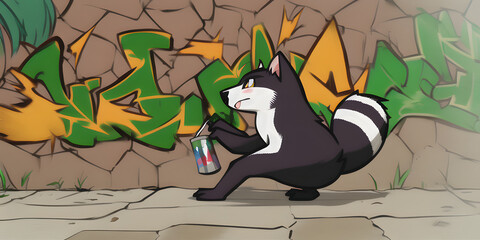 Wall Mural - A cartoon graffiti drawing of a Skunk