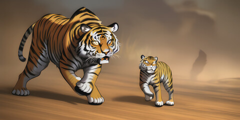 Wall Mural - An epic cartoon illustration and digital painting of a Tiger