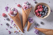 Sweet ice cream sorbet made of frozen mint and berries.