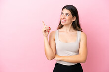 Young Italian Woman Isolated On Pink Background Pointing Up A Great Idea
