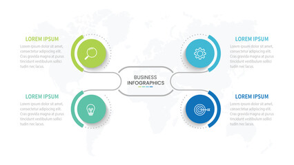 Vector infographics label design with circles and marketing icons. Process Chart. Business concept with 4 options or steps.