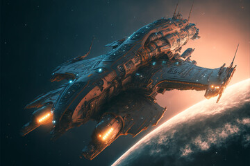 artistic illustration of war-battle-spaceship in futuristic landscape, digital art style, spectacula