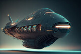 Fototapeta Sypialnia - Artistic illustration of a luxurious spaceship in futuristic landscape, digital art style, spectacular background painting. Cover Design created with Generative AI