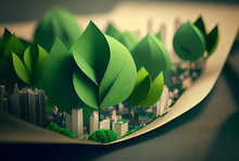 Mock Up Green City Layout With Paper, Alternative Energy. Generative AI.