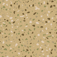 Terrazzo Khaki Green Seamless Pattern. Tile With Pebbles And Stone. Abstract Texture Background For Wrapping Paper, Wallpaper, Terrazzo Flooring.  Vector