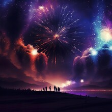 Fireworks At Night Colorful Fireworks Clouds In The Sky Black Background Hd Quality People Are Watching