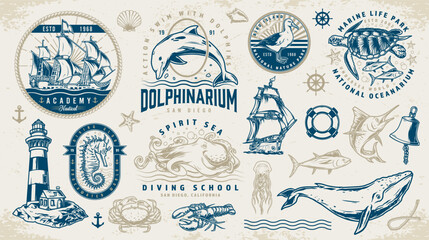 Wall Mural - Marine adventure logotypes set colorful