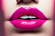 plump female lips magenta background Pop art Beauty Cosmetic Space for text 80s 90s Magenta background Generative AI