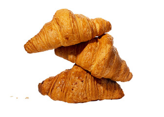 Wall Mural - Fresh croissants stack, French bakery composition isolated on white background