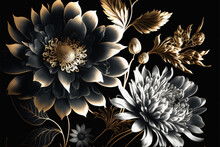 Flowers Black White Gold Series - Flower Picture - Amazing, Beautiful Flower Background Wallpaper Created With Generative AI Technology