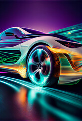 Aufkleber - Beautiful abstract car driving fast with colourful light trails.
