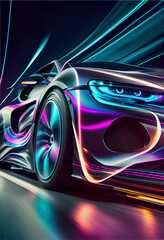 Aufkleber - Beautiful abstract car driving fast with colourful light trails. 