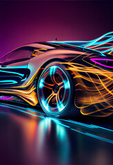 Aufkleber - Beautiful abstract car driving fast with colourful light trails. 