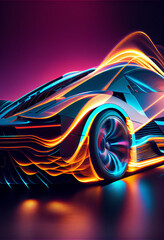 Aufkleber - Beautiful abstract car driving fast with colourful light trails. 