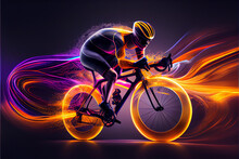 Beautiful Abstract Bicycle Racing  Driving Fast With Colorful Light Trails. 
