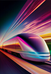Aufkleber - beautiful abstract train  driving fast with colorful light trails. 