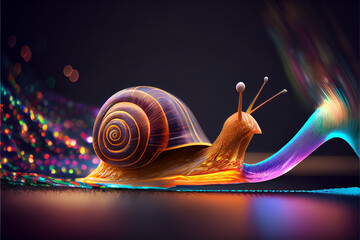 Aufkleber - beautiful abstract snail  driving fast with colorful light trails. 
