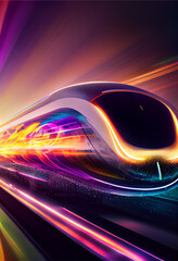 Aufkleber - beautiful abstract train  driving fast with colorful light trails. 