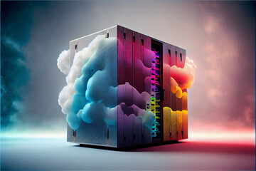 Poster - beautiful abstract  Digital cloud data server with nebula dust concept, contemporary colors and mood social background. 