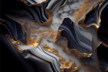 Poster - Beautiful Abstract black golden grunge marble texture background.
