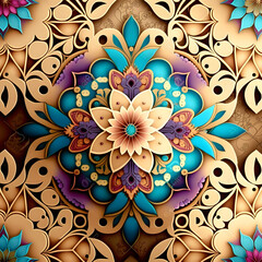 An intricate beige, black, and tan brown colored fractal tile pattern, an abstract and captivating design that blends geometric elements and visual appeal into a unique and artistic background.