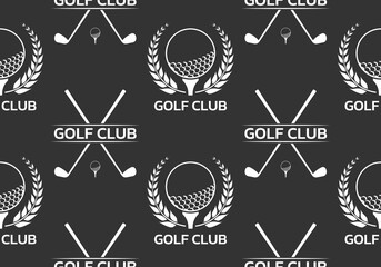 Wall Mural - Golf seamless pattern or background with crossed golf clubs and ball on tee. Vector illustration.