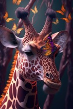 Beautiful Fluo Vaporwave Giraffe. Generative AI