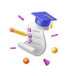Final Test Education. Examination list with check marks and graduation cap. questionnaire page, pencil. Education concept 3d Vector