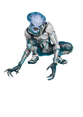 Wall Mural - official alien on a sci-fi outfit walking in a white background is watching you