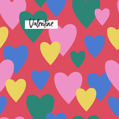 Wall Mural - Seamless pattern design for Valentine's day with abstract heart shapes. Childish print for wrapping paper, party invitation and background