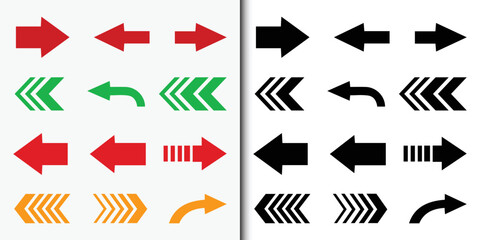 Arrow set icon. Colored arrow sign symbols. Arrow collection. Arrows black on colored set icons. 