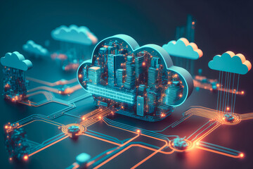 Cloud computing technology concept. Futuristic illustration. AI generative	
