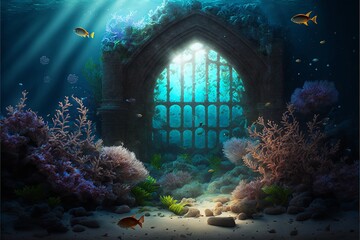 Wall Mural - under water ocean background landscape. Generative Ai