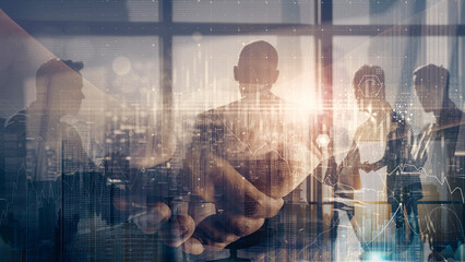 Leinwandbilder - CBusiness Economic growth Global business network,Business strategy and Digital marketing.Data analysis of financial and banking,Customer service,Technology  data connection,Teamwork,backgrounds