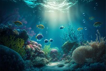 Under Water Ocean Background Landscape. Generative Ai