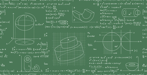 Wall Mural - Mathematical formula pattern to find area of circle and cylinder on chalkboard.