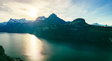 Wall Mural - Aerial view of Lake of the Four Cantons, Morschach, Switzerland